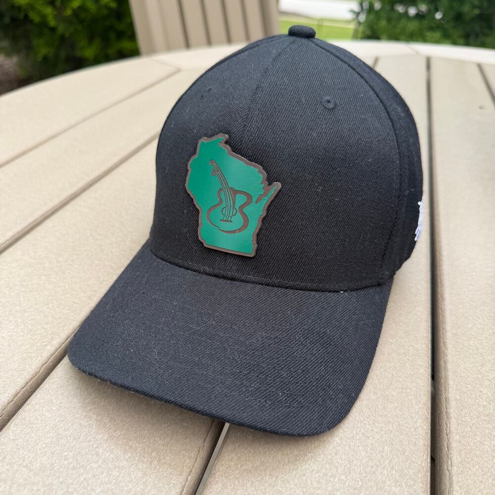Branded Bills Wisconsin Guitar Logo Black Flexfit Hat Cap L-XL